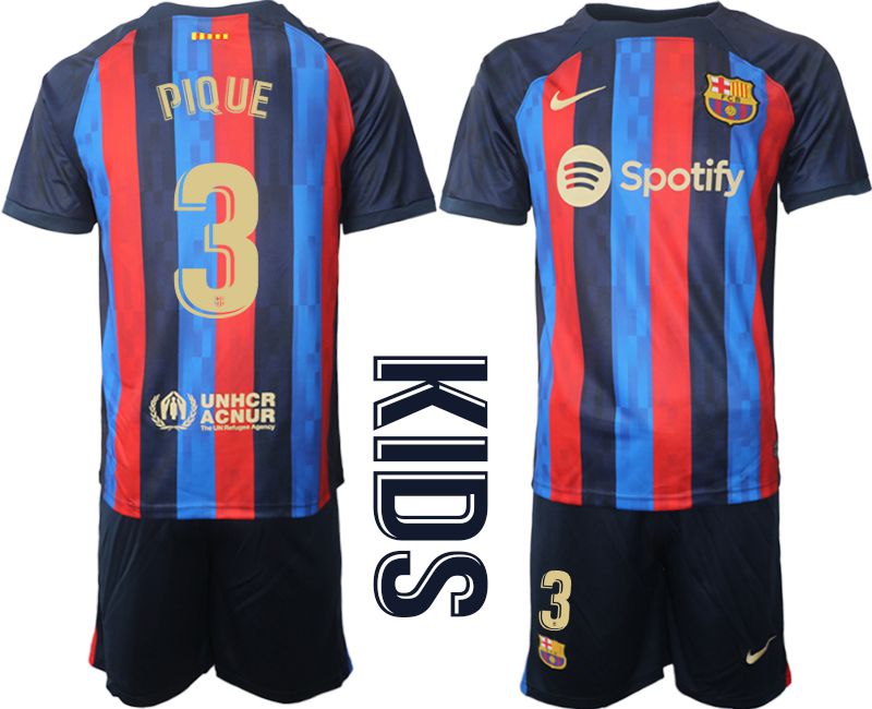 Cheap Youth 2022-2023 Club Barcelona home blue 3 Soccer Jersey